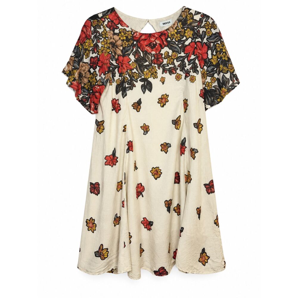 Kimchi Blue Floral Fields Dress XS Cream Flutter Sleeve Open Back Mini